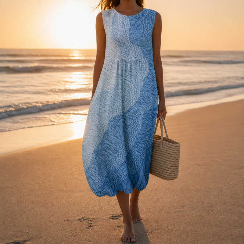 Alassio Plaid Tiered Midi Dress in Blue 1