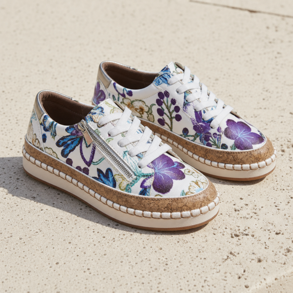 Gijon Floral Platform Sneakers in Blue Flora