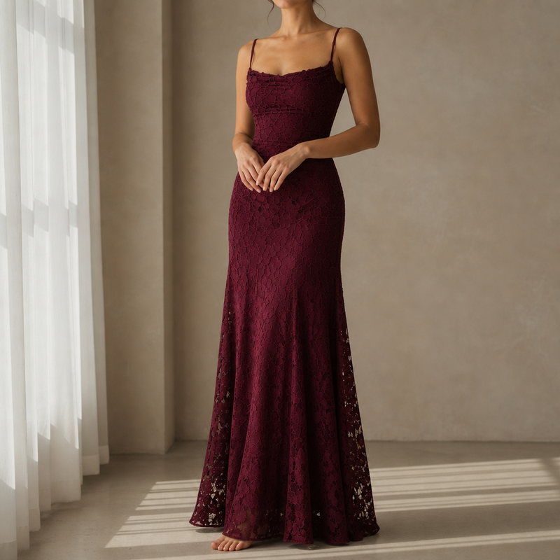 Bandol Floral Textured Maxi Dress in Burgundy