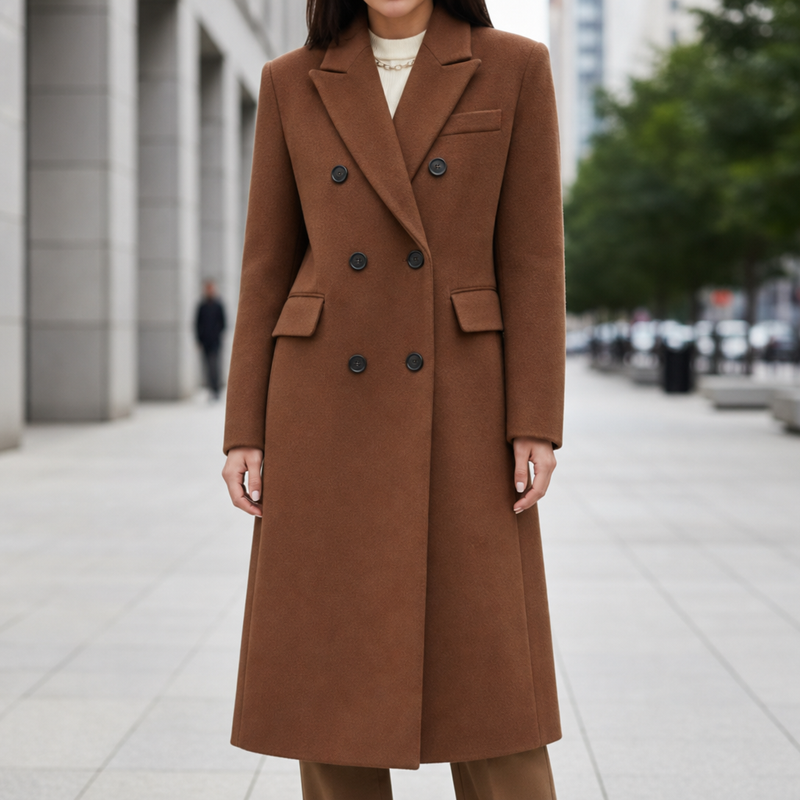 Treviso Double Breasted Wool Overcoat in Dark Brown