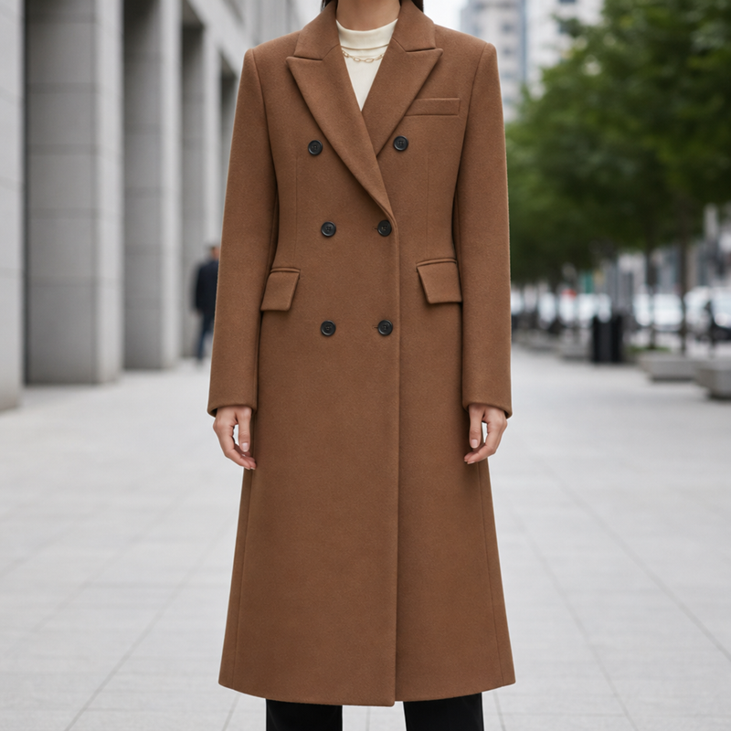 Rapallo Double Breasted Wool Overcoat in Dark Brown