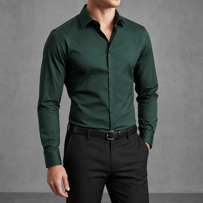 Oviedo Slim Fit Dress Shirt in Dark Green