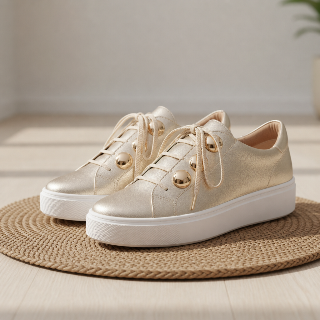 Aveiro Orthopedic Gold-Stud Sneakers in Gold