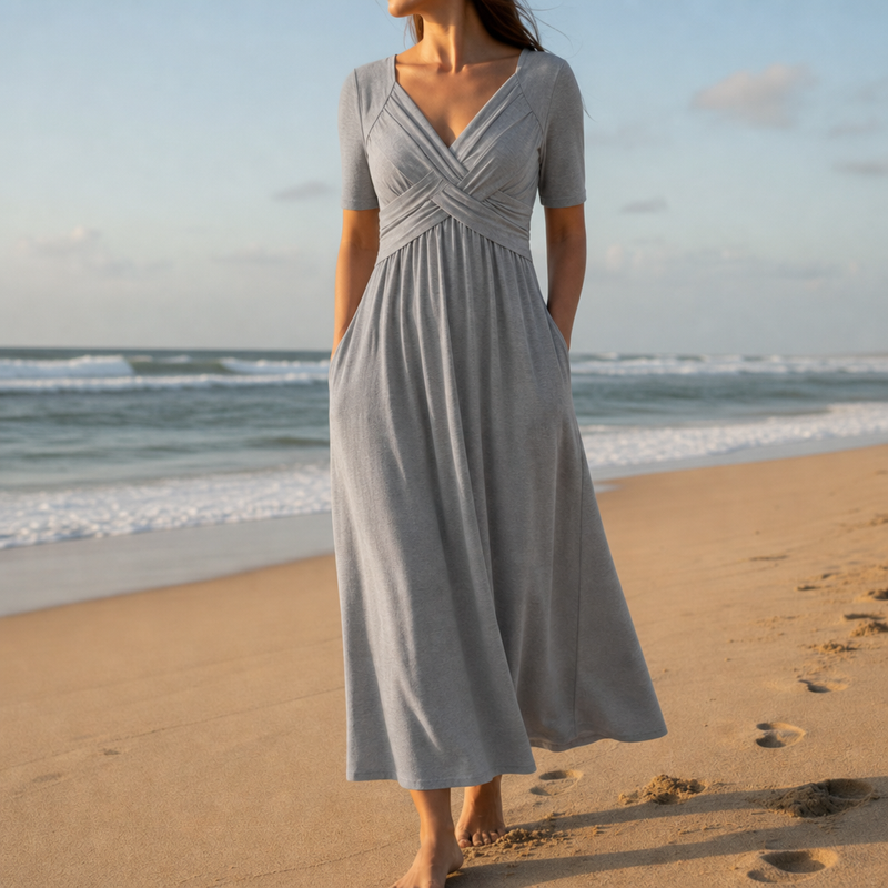 Tinos Crossfront A-Line Midi Dress in Gray