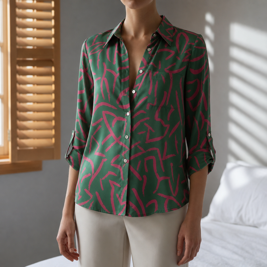 Alicante Geometric Print Blouse in Green