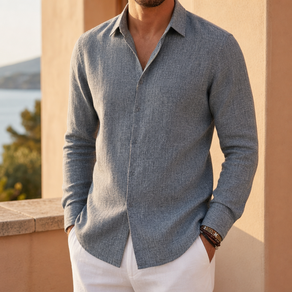 Menton Linen Button-Up Shirt in Grey