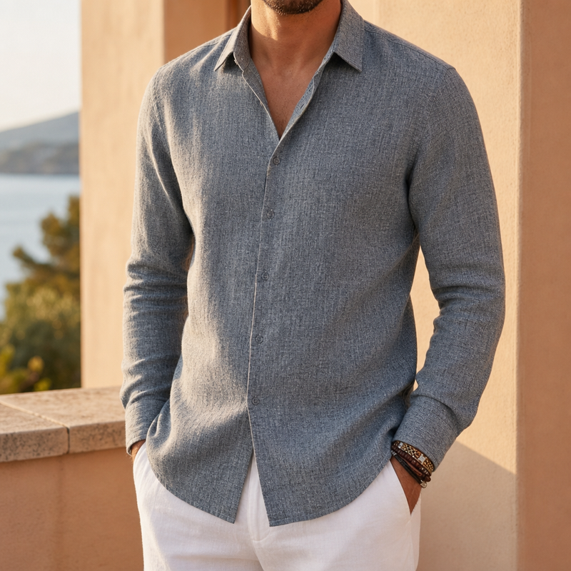 Menton Linen Button-Up Shirt in Grey