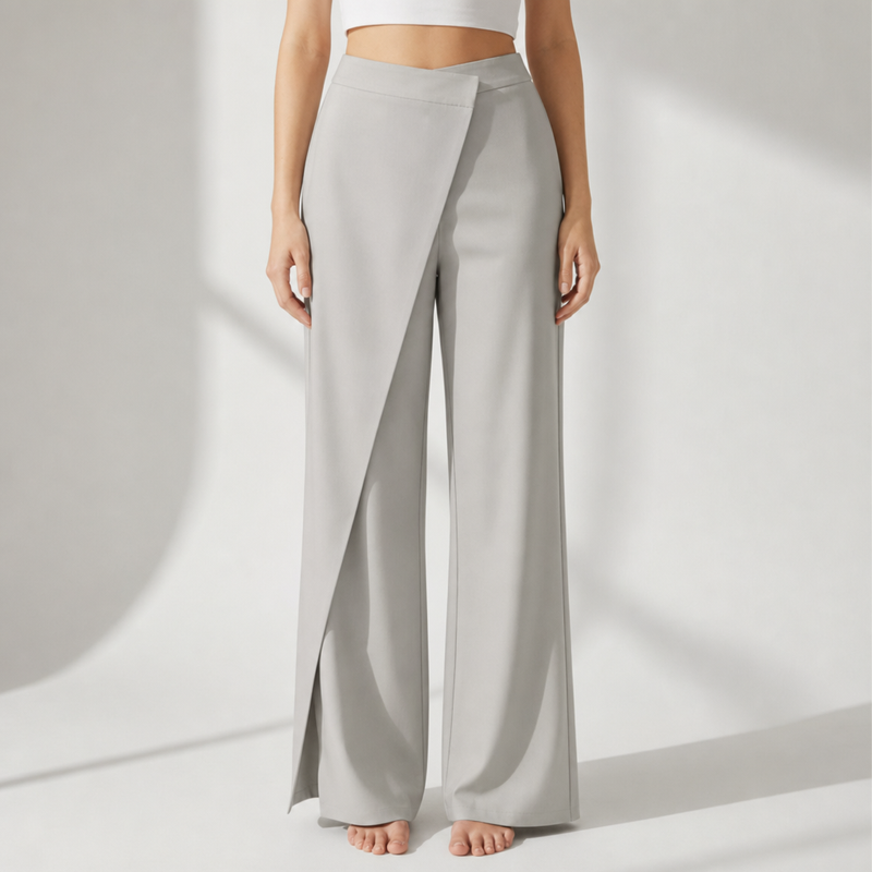 Mijas Asymmetric Wrap Wide-Leg Pants in Grey