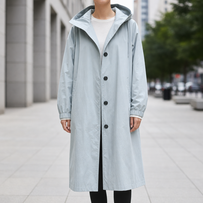 Montepulciano Hooded Long Trench Coat in Light Blue
