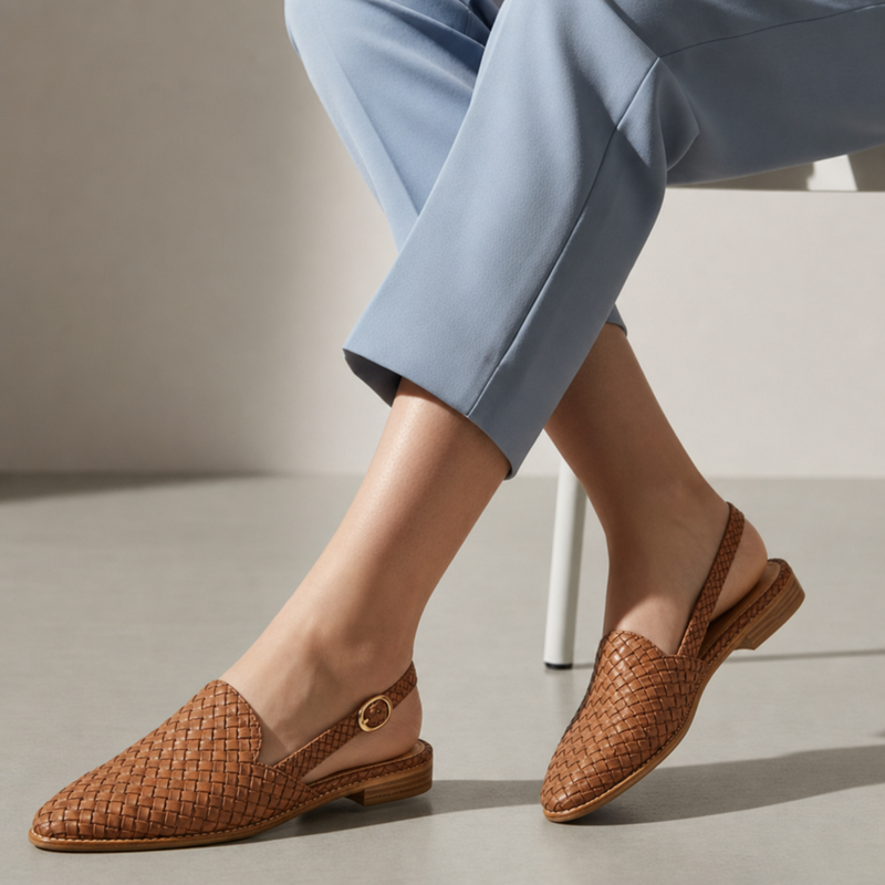 Birgu Woven Slingback Loafers in Light Brown