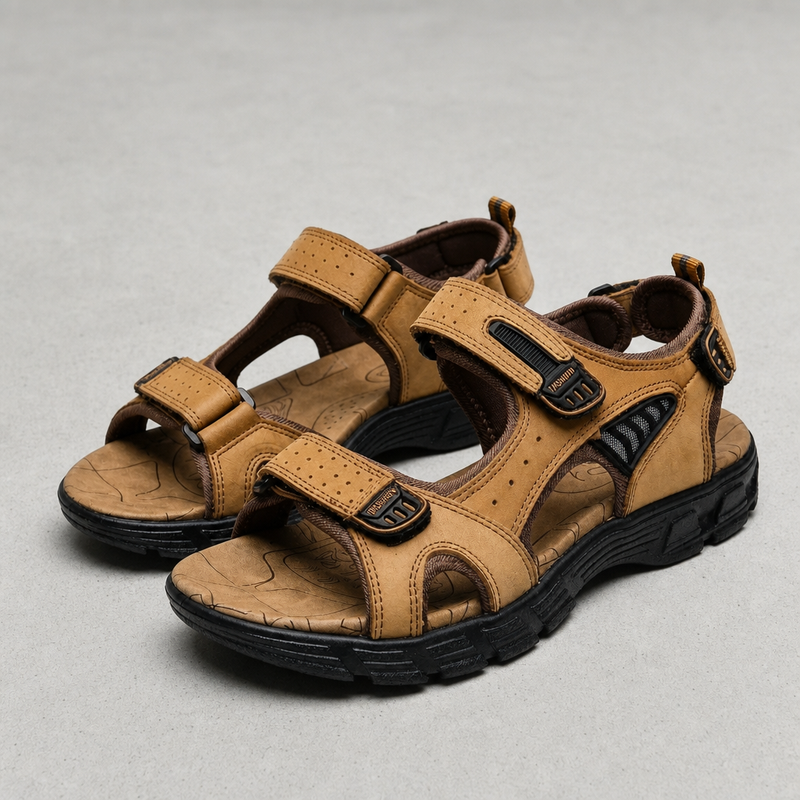 Perpignan Velcro Strap Trekking Sandals in Light Brown