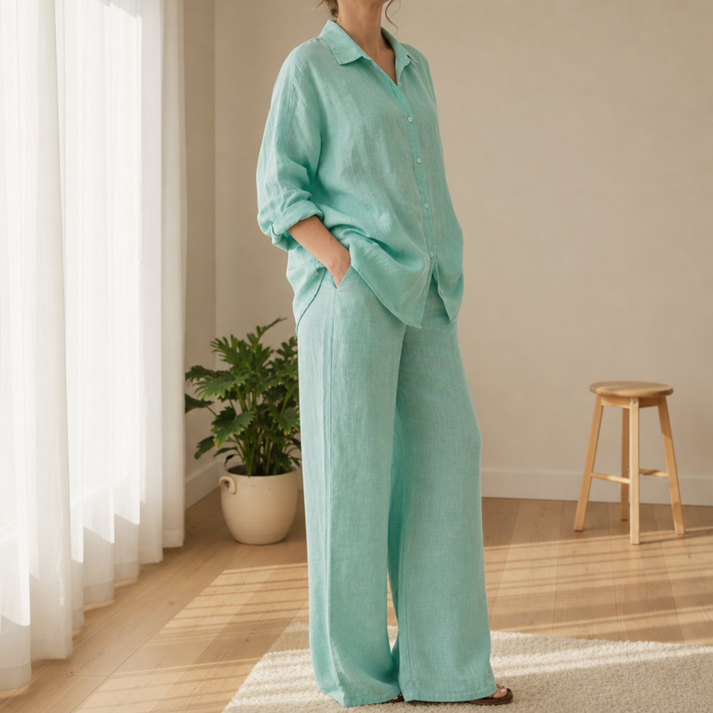 Nazare Linen Two-Piece Set in Light Green