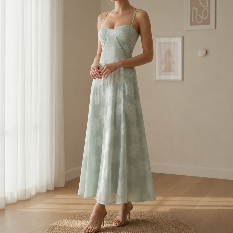Pollensa Jacquard Slip Maxi Dress in Mint Green