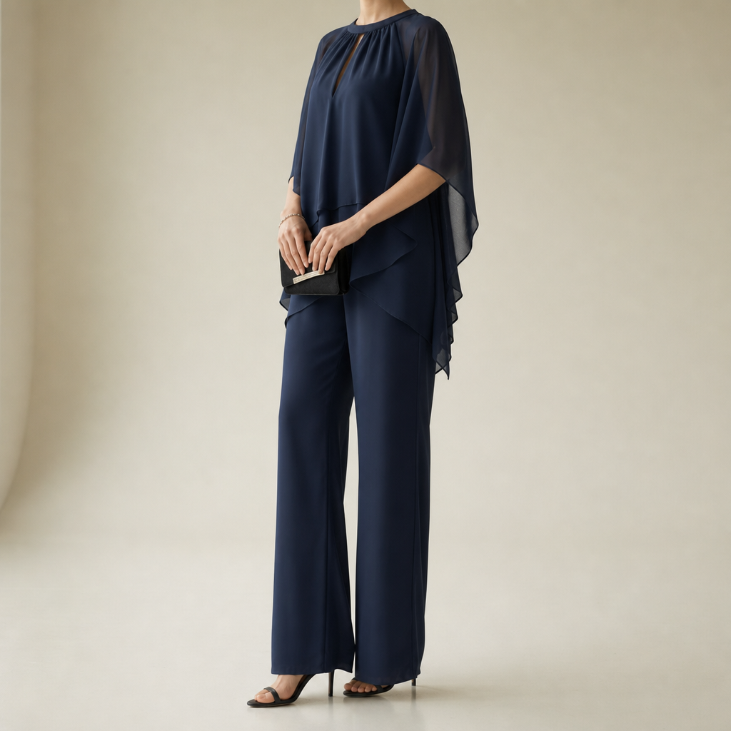 Cavtat Chiffon Layered Two-Piece Set in Navy Blue
