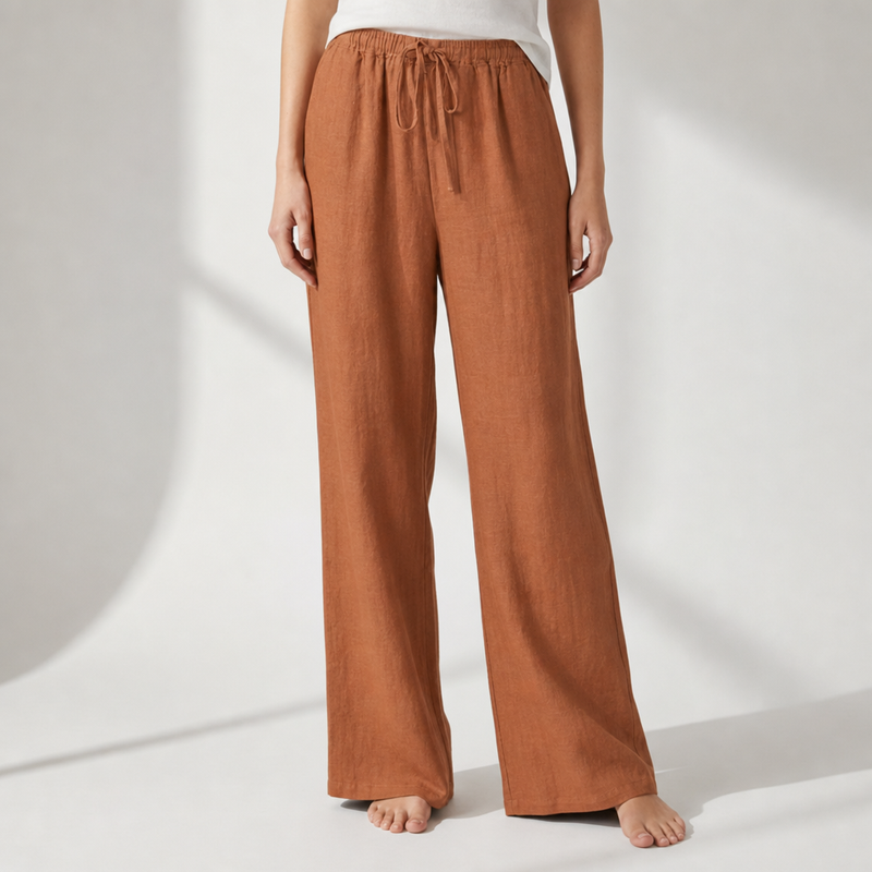 Aix Linen Wide Leg Pants in Orange