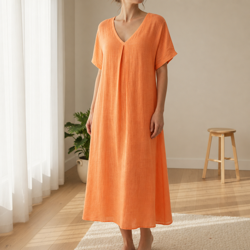 Monreale Relaxed Linen Midi Dress in Orange