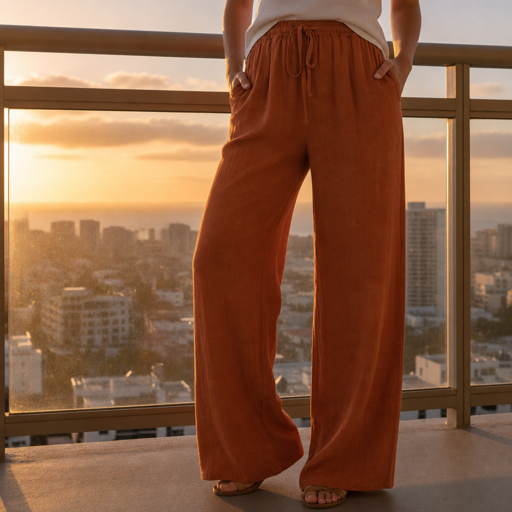 Sitges Linen Wide Leg Pants in Orange