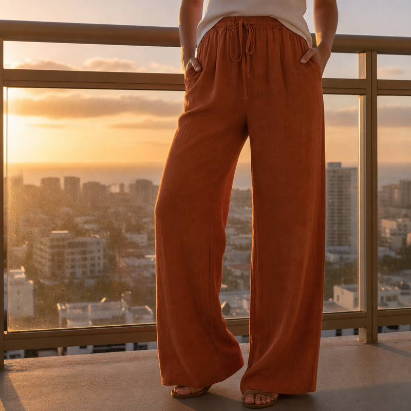 Sitges Linen Wide Leg Pants in Orange