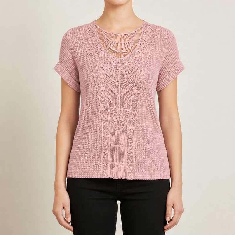 Montepulciano Crochet Lace Knit Blouse in Pink