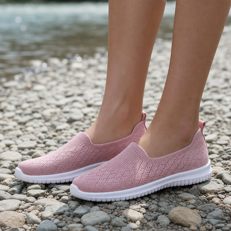 Mdina Knit Mesh Slip-On Sneakers in Pink