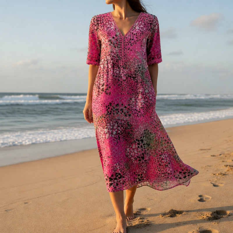 Camogli Floral Print Midi Dress in Pink