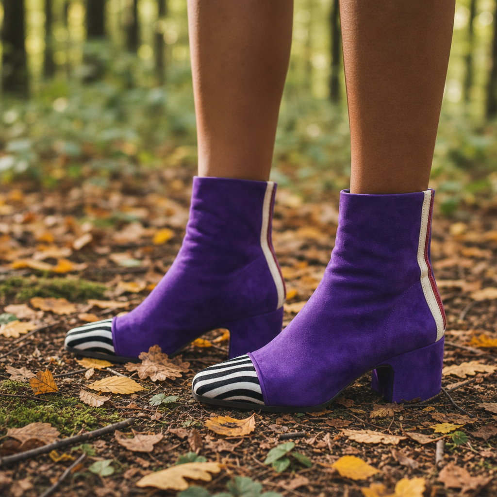 Andros Suede Block Heel Boots in Purple