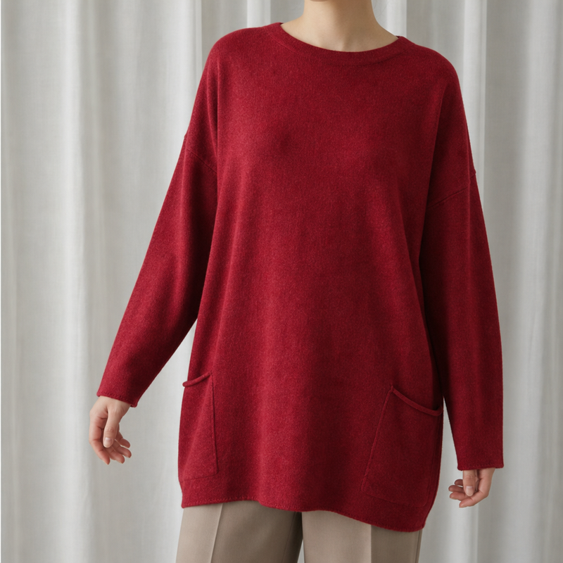 Perugia Relaxed Tunic Sweater in Red