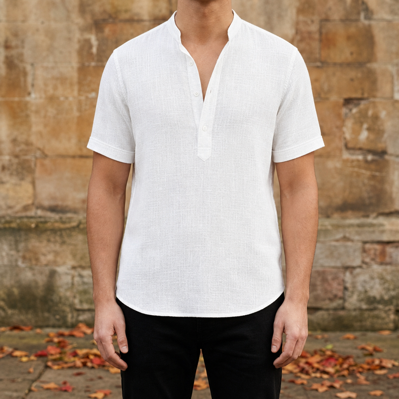 Bolzano Linen Henley Shirt in White