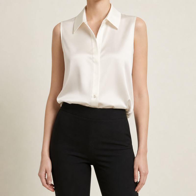 Begur Satin Sleeveless Blouse in White