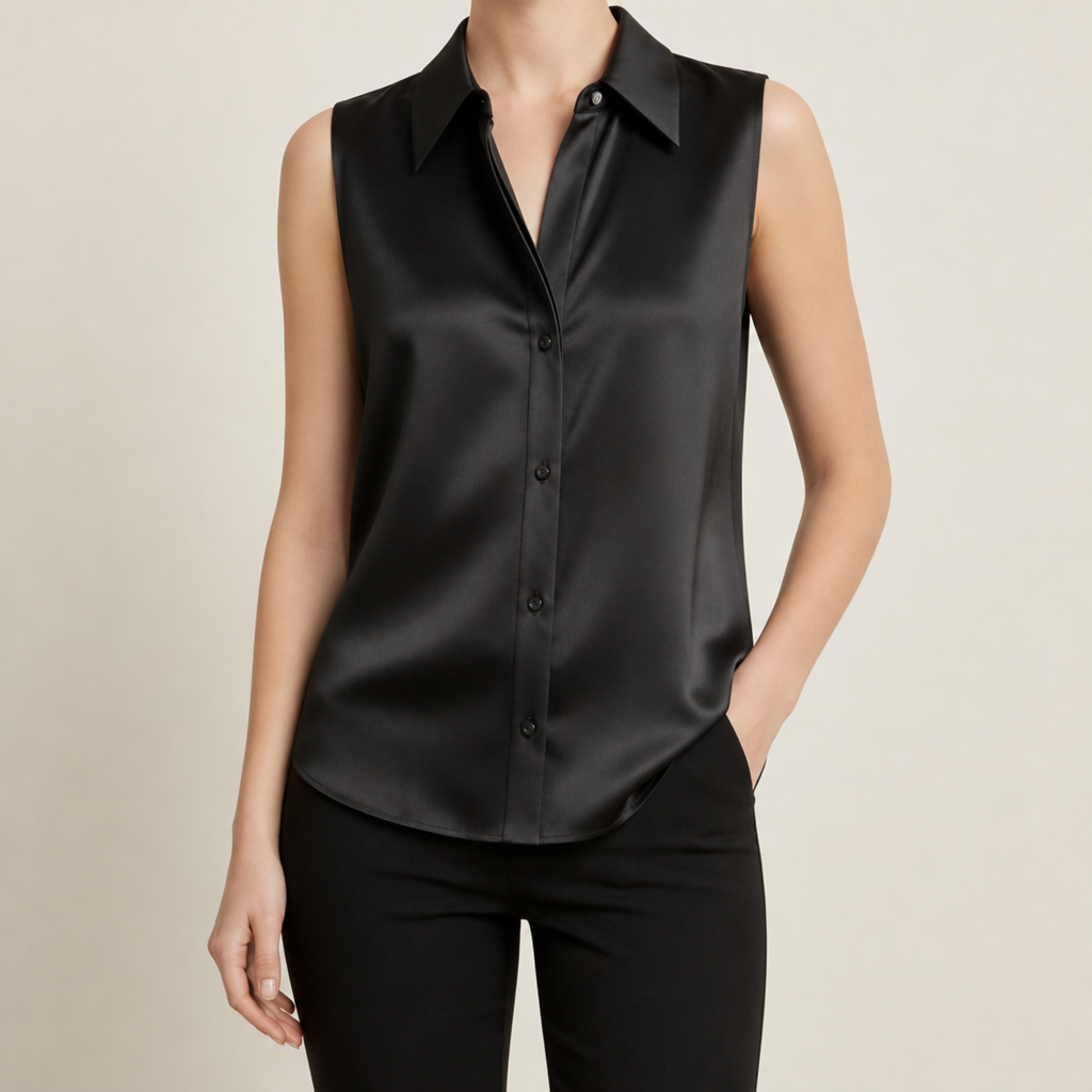 Begur Satin Sleeveless Blouse in Black