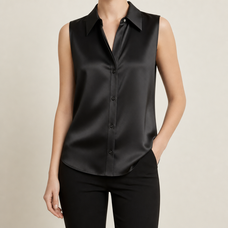 Begur Satin Sleeveless Blouse in Black