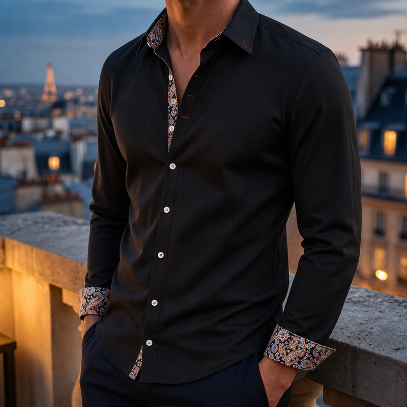 Lerici Paisley Accent Dress Shirt in Black