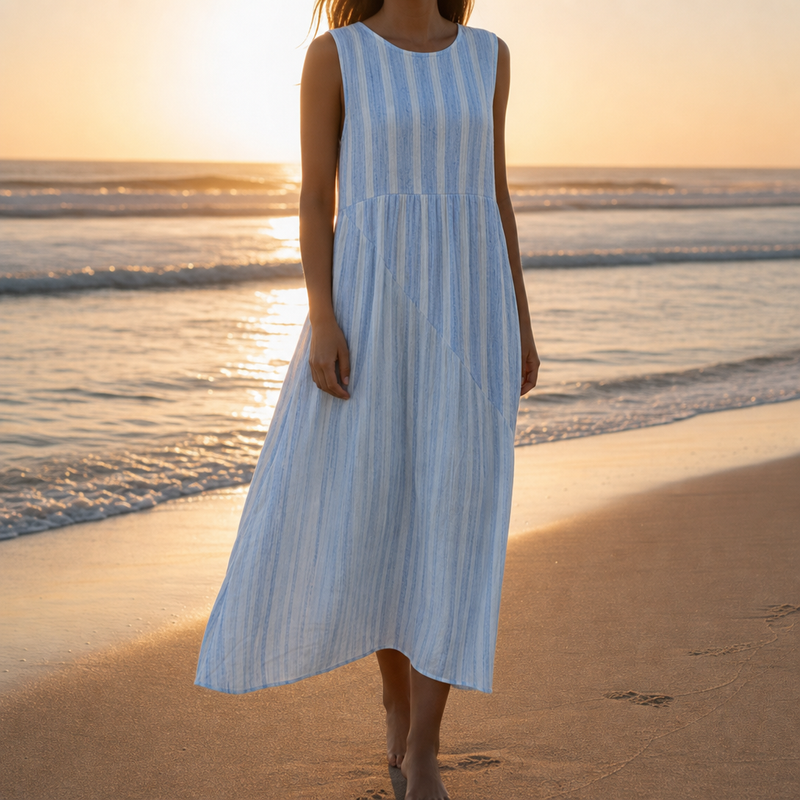 Alassio Plaid Tiered Midi Dress in Blue 2