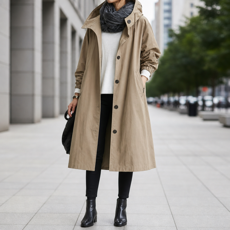 Montepulciano Hooded Long Trench Coat in Brown