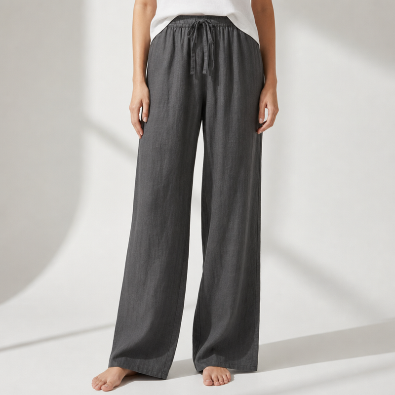 Aix Linen Wide Leg Pants in Dark Gray