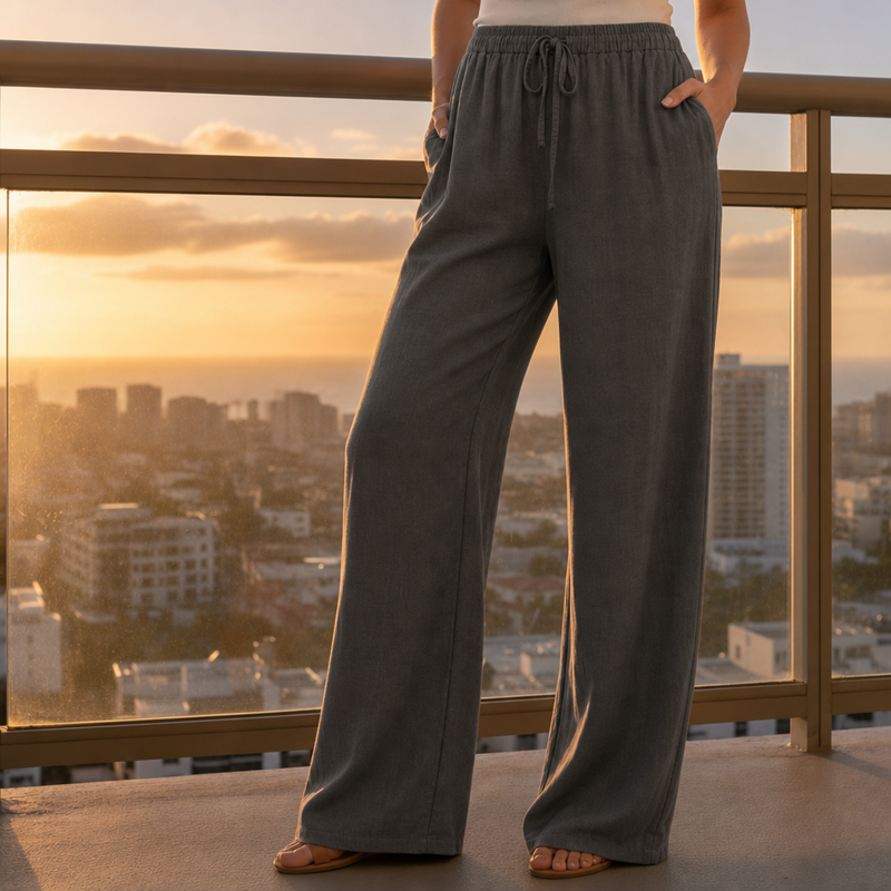 Sitges Linen Wide Leg Pants in Dark Gray