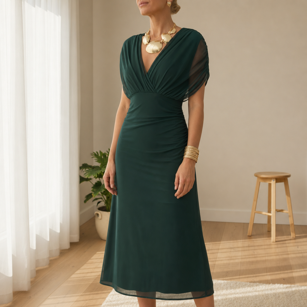 Sibenik Floral Off-Shoulder Midi Dress in Green
