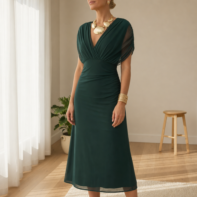 Sibenik Floral Off-Shoulder Midi Dress in Green