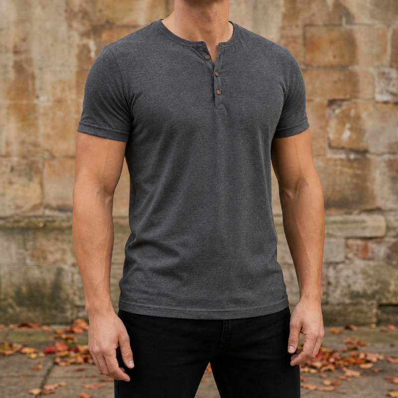Merida Muscle Fit Henley Tee in Grey