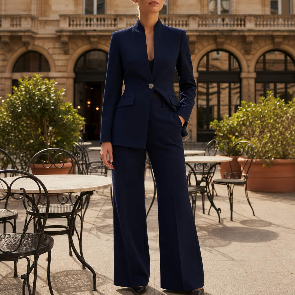 Paphos Tailored Two-Piece Suit Set in Navy Blue