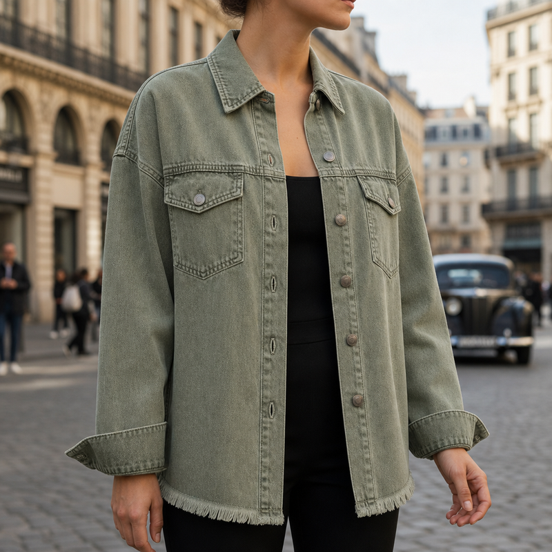 Comporta Oversized Denim Jacket in Olive Green