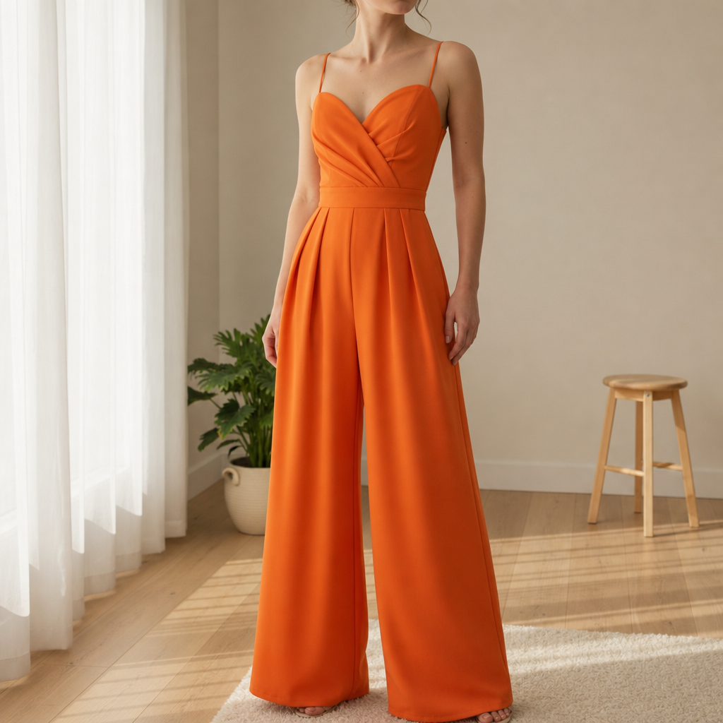 Meteora Sweetheart Wide Leg Jumpsuit in Orange