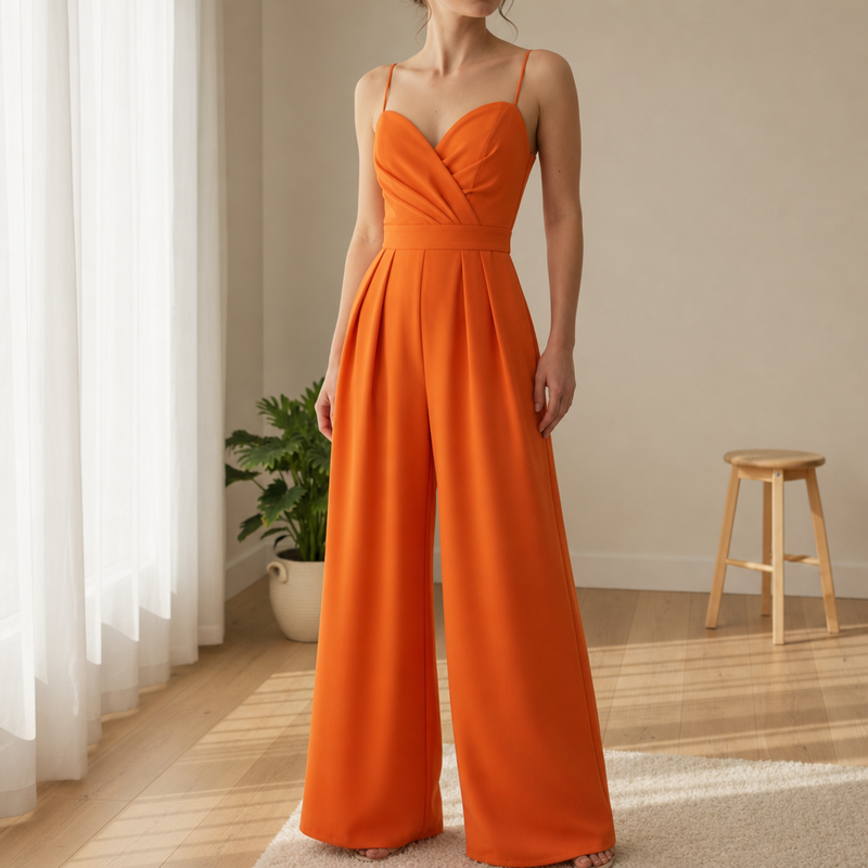 Meteora Sweetheart Wide Leg Jumpsuit in Orange
