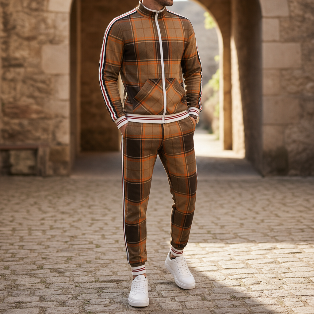 Larnaca Plaid Tracksuit Set in Orange