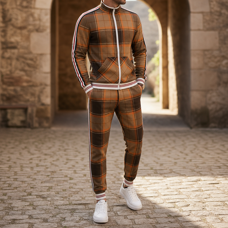 Larnaca Plaid Tracksuit Set in Orange
