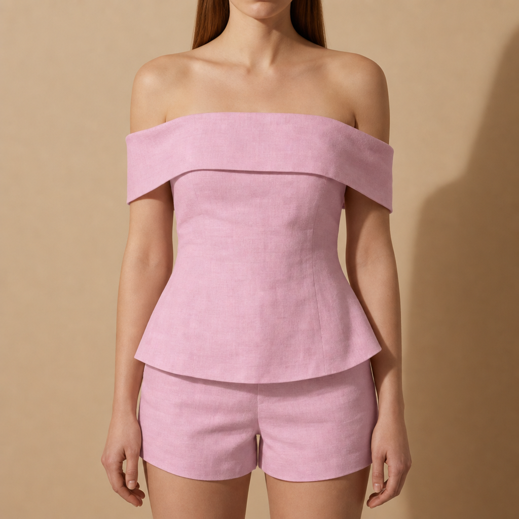 Bonifacio Off-Shoulder Linen Set in Pink
