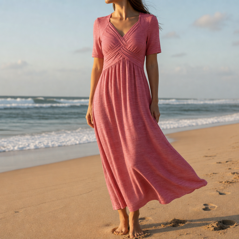 Tinos Crossfront A-Line Midi Dress in Pink