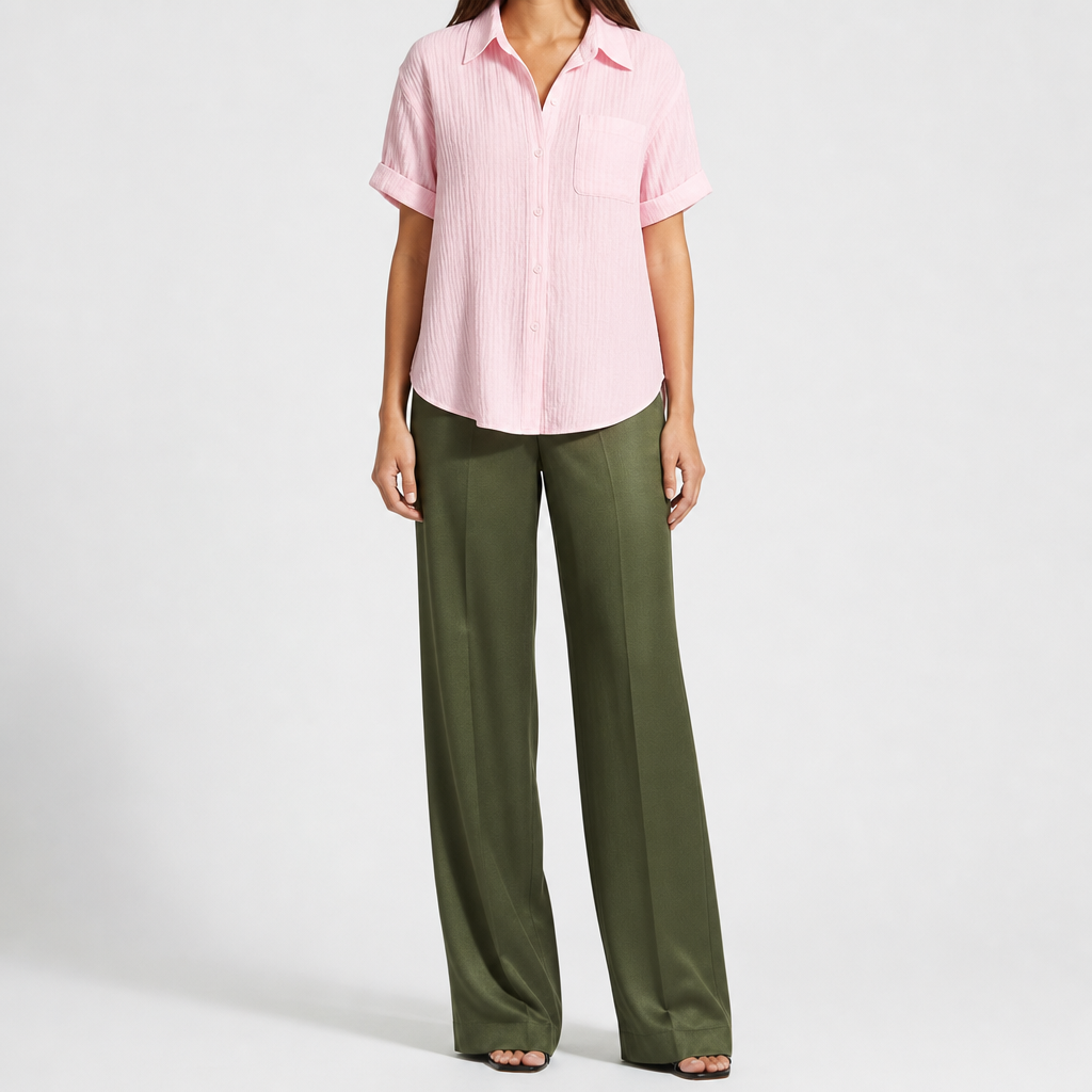 Albufeira Cotton Gauze Button-Down in Pink