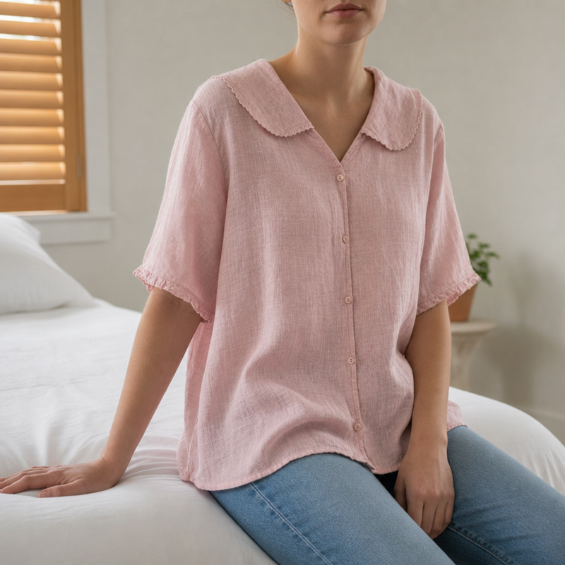 Deia Doll Collar Linen Blouse in Pink