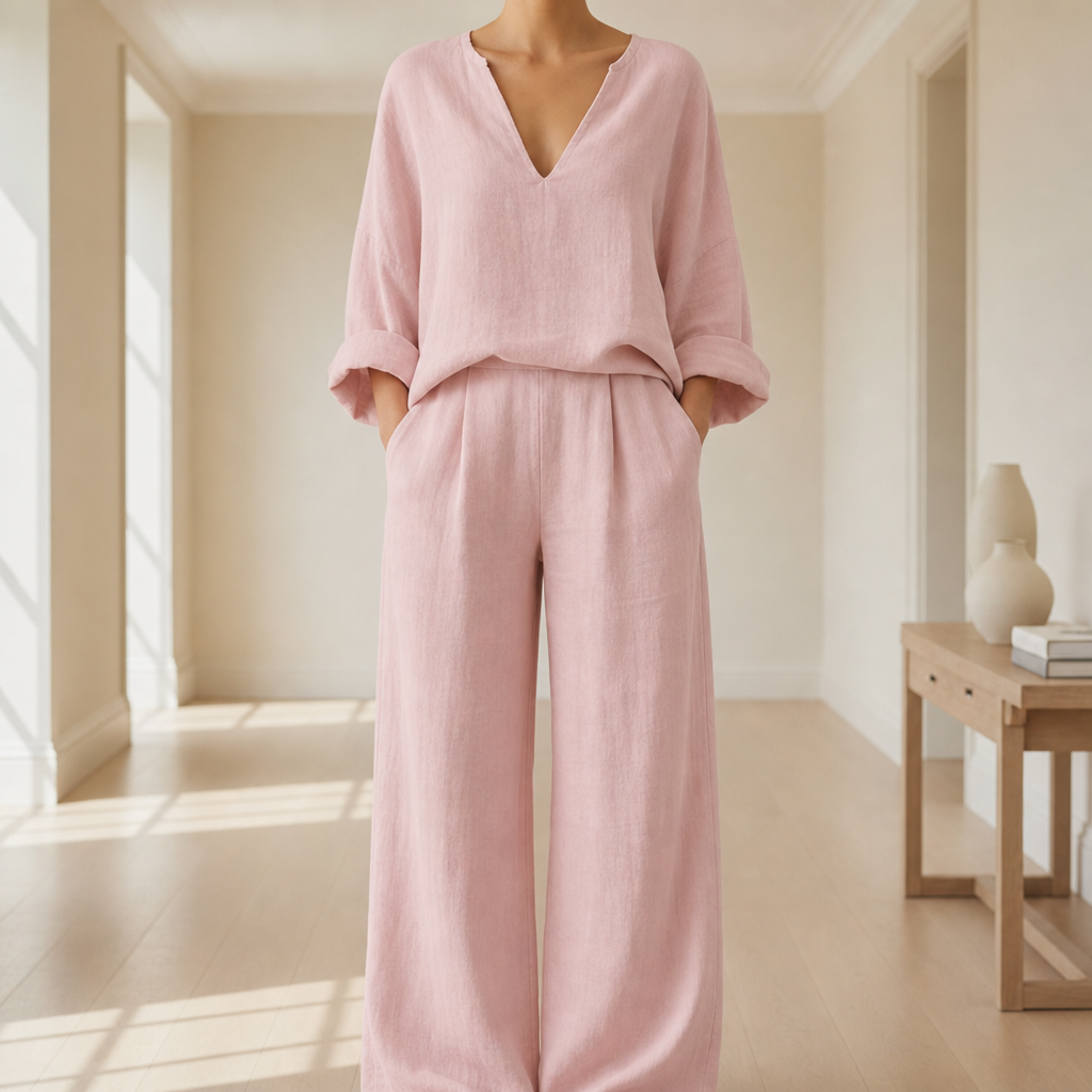 Polignano Linen Wide Leg Set in Pink